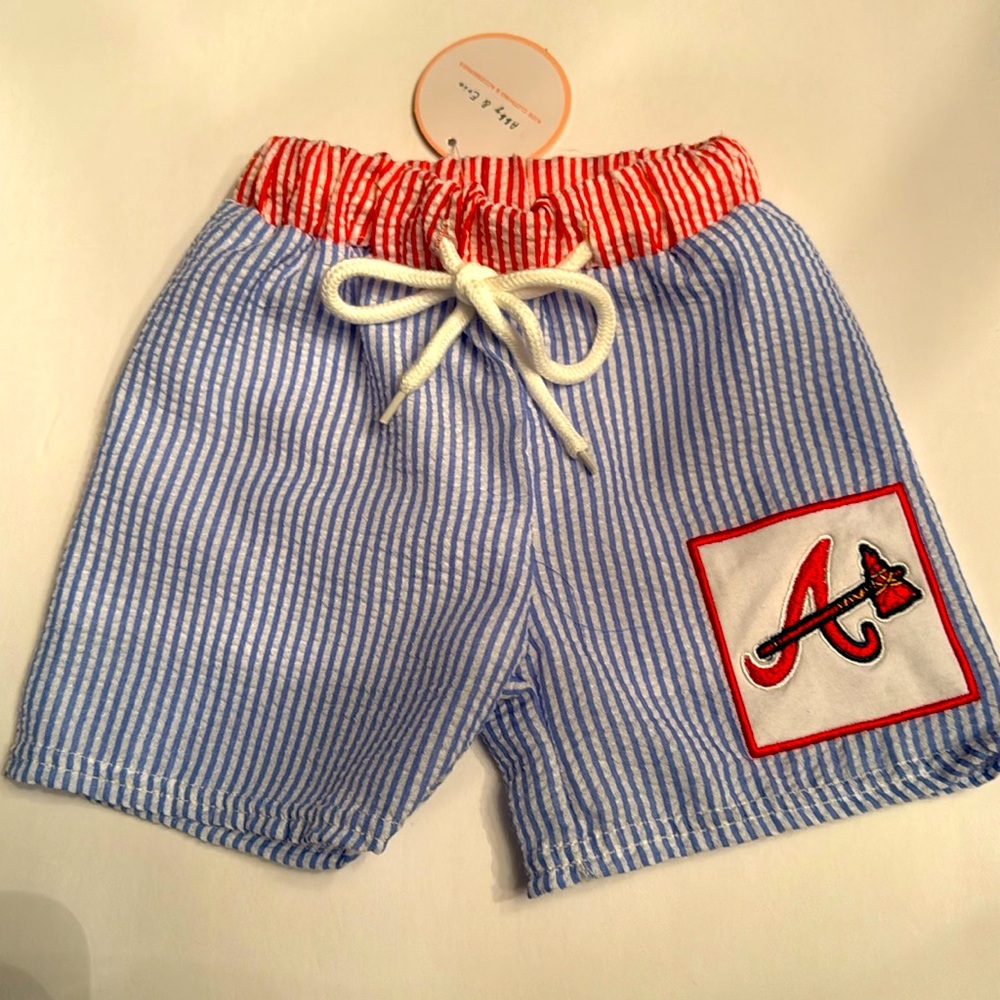NWT Seersucker Atlanta Braves
embroidery boy swim trunks 12 months